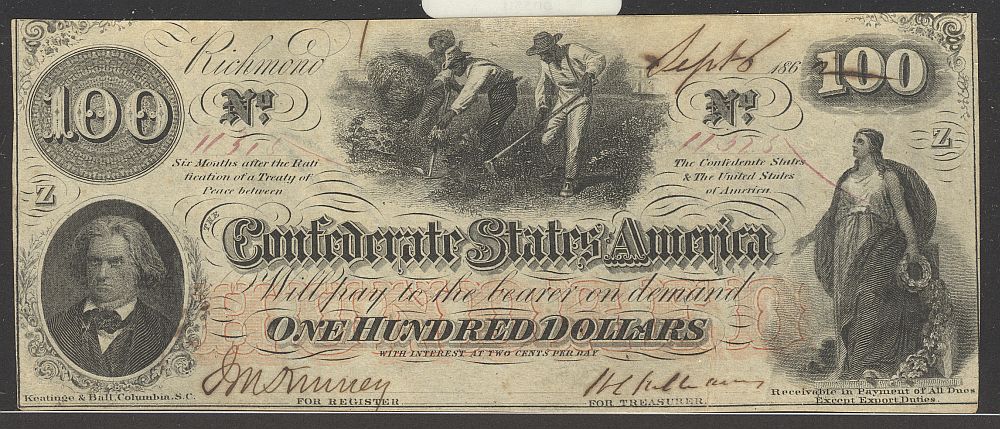 T-41, 1862 $100 CSA "Hoer" Note, Sept. 6, 1862, AU